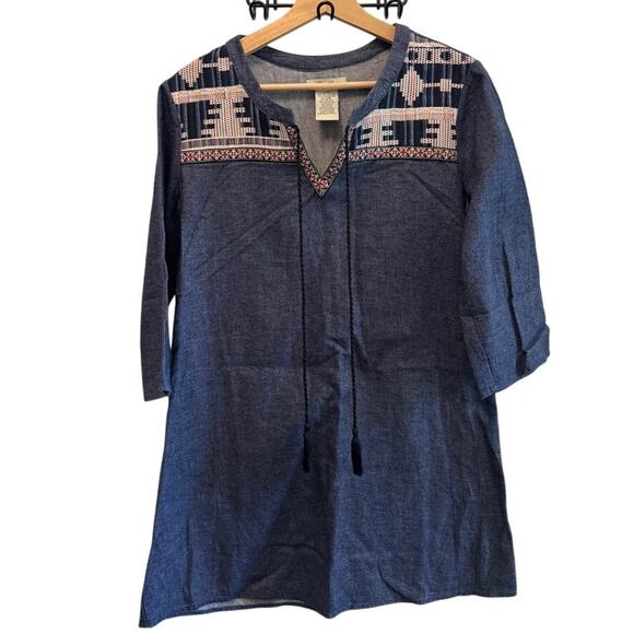 Embroidered Denim Boutique Flying Tomato Tunic Mini Dress Size L - Picture 1 of 5